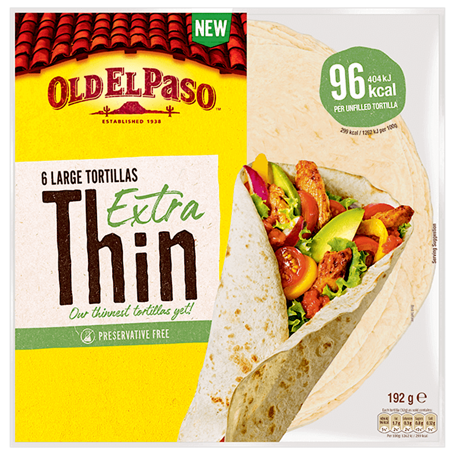 a pack of Old El Paso's extra thin 6 large tortillas (192g)